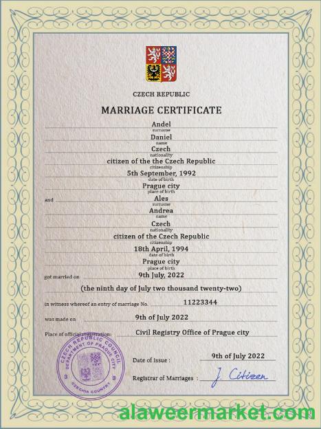 Czechia marriage certificate